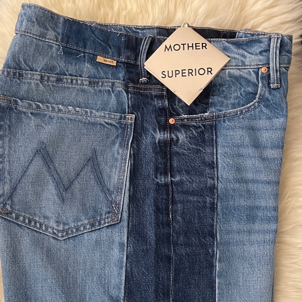 MOTHER Two-Tone Blue Wide Leg Flare Jeans - Picture 8 of 16